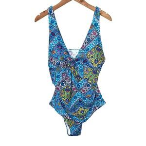 Beach Party Plus Blue Mosaic One Piece Swimsuit Size 20